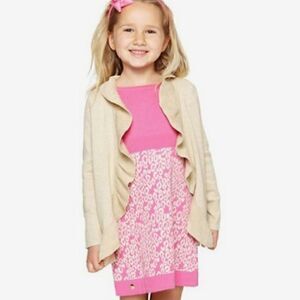 Lilly Pulitzer Kiernan Gold Metallic Ruffle Girls Holiday Party Cardigan, Small